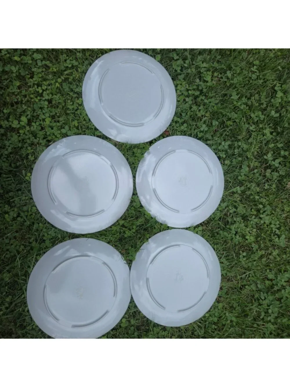 VTG 1970s Melamine Dinner Plates Beverly Prolon Olive Green White Daisy Floral